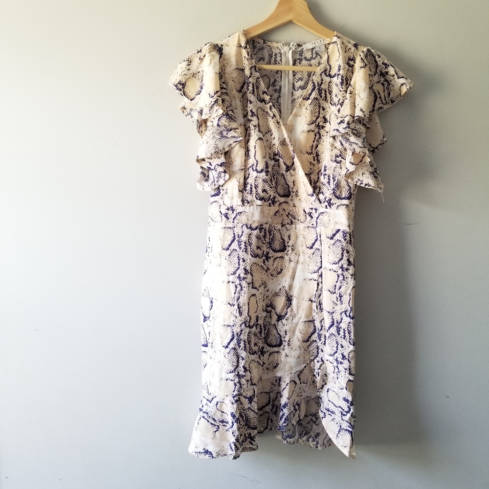 Favlux Fashion Snake Skin Print V-neck Ruffle Mini dress